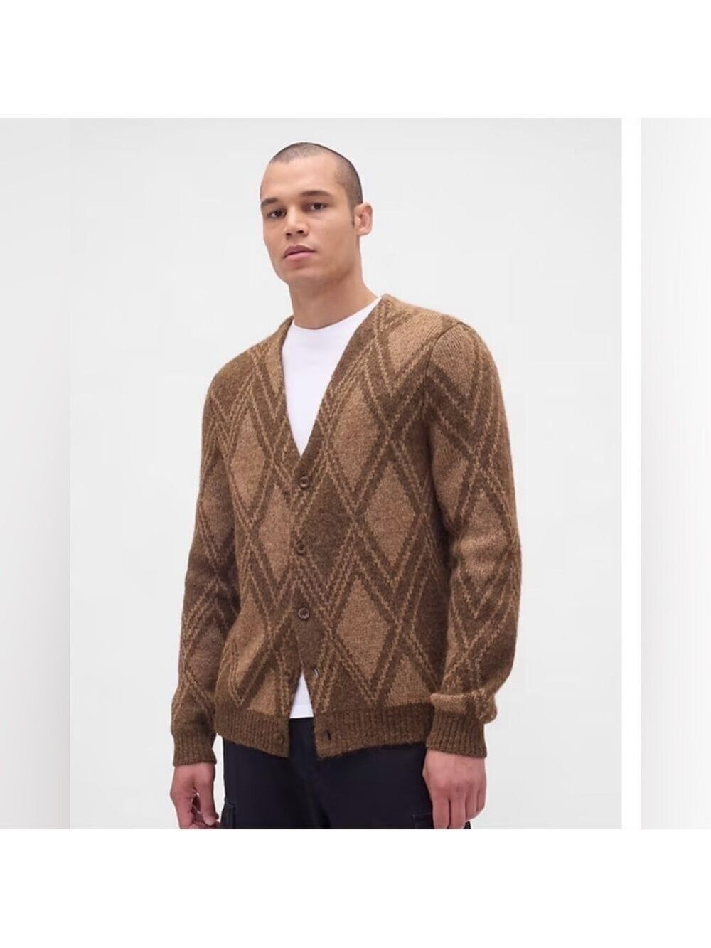 Gap Brushed Argyle Wool Cardigan Sweater L NWOT Kurt Cobain Winter Casual Retro